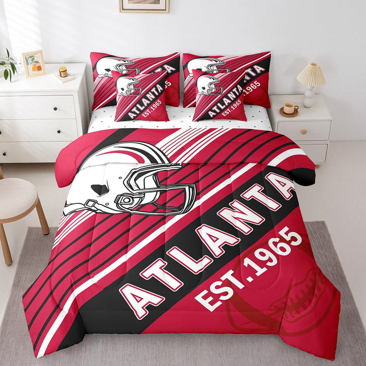 Erosebridal Rugby Bedding Sets Twin Size,Stripes Sport Comforter Sets with Sheets,Football Gaming Decor (Atlanta),Reversible,Breathable,7-Piece