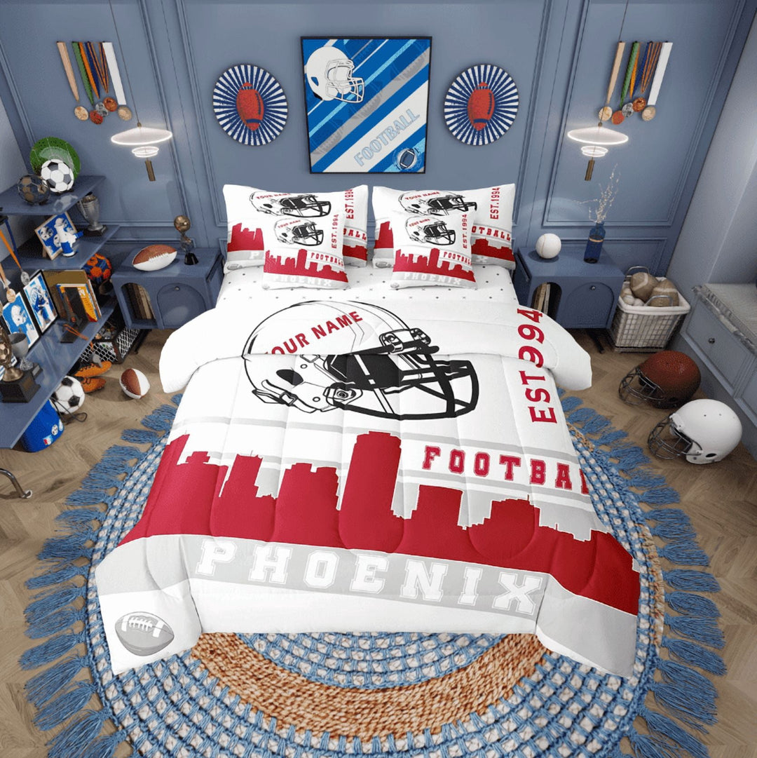Erosebridal American City Phoenix Bed in a Bag Twin size, Rugby Soccer Bed Set, Red Grey, Reversible 7pcs