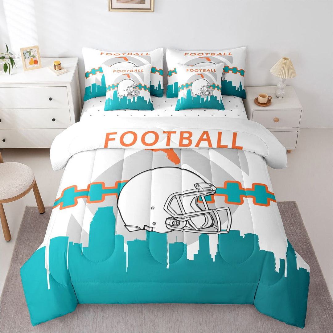 Erosebridal 7 Pcs Comforter Set King Size,Football Bed in a Bag with Flat Sheet and Fitted Sheet and Adults,Football Bedding Set with Pillowcase and Sham(Miami)