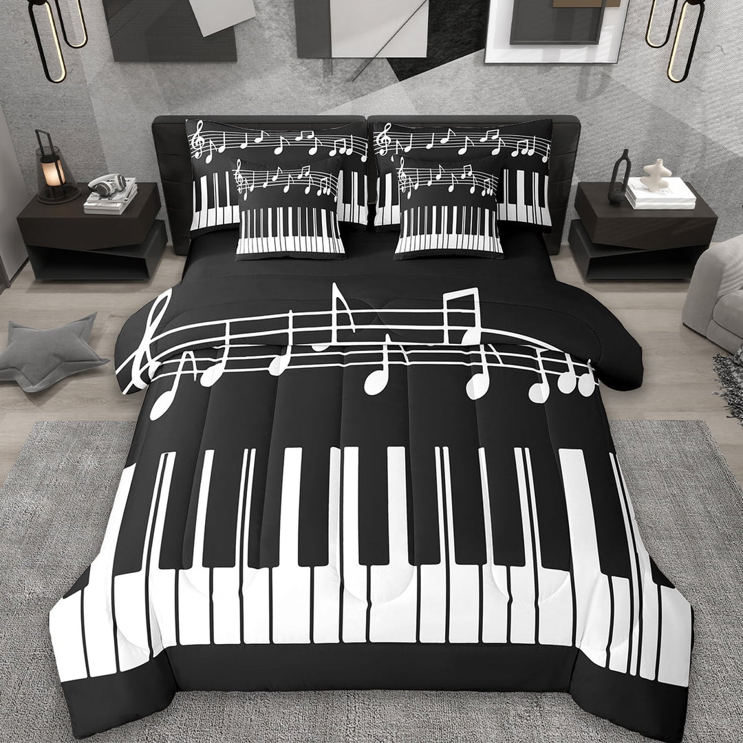 Erosebridal Piano Bedding Sets Twin Size,Music Instrument Comforter Sets with Sheets,Musical Notes Bed in a Bag Twin Size For Youth,Ultra Soft Bedroom Decorative Reversible,7-Piece