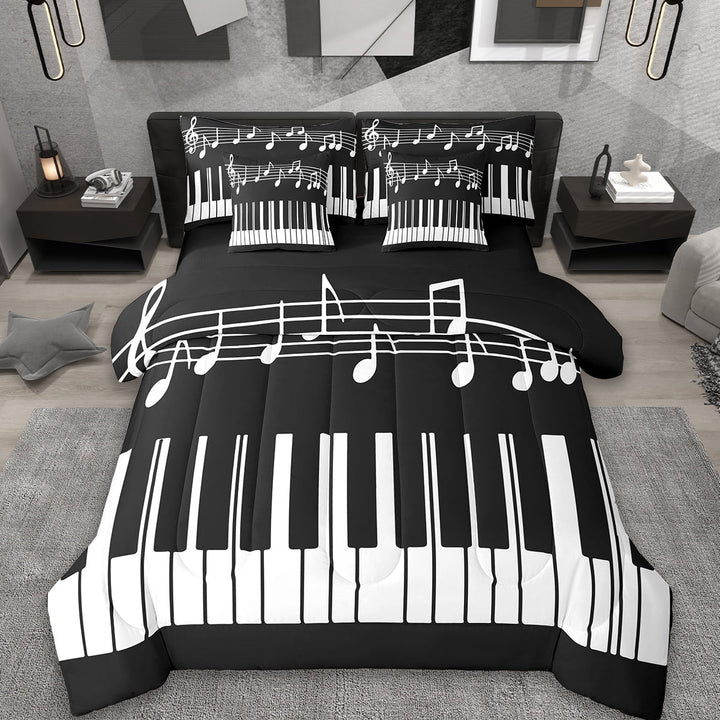 Erosebridal Piano Bedding Sets Twin Size,Music Instrument Comforter Sets with Sheets,Musical Notes Bed in a Bag Twin Size For Youth,Ultra Soft Bedroom Decorative Reversible,7-Piece