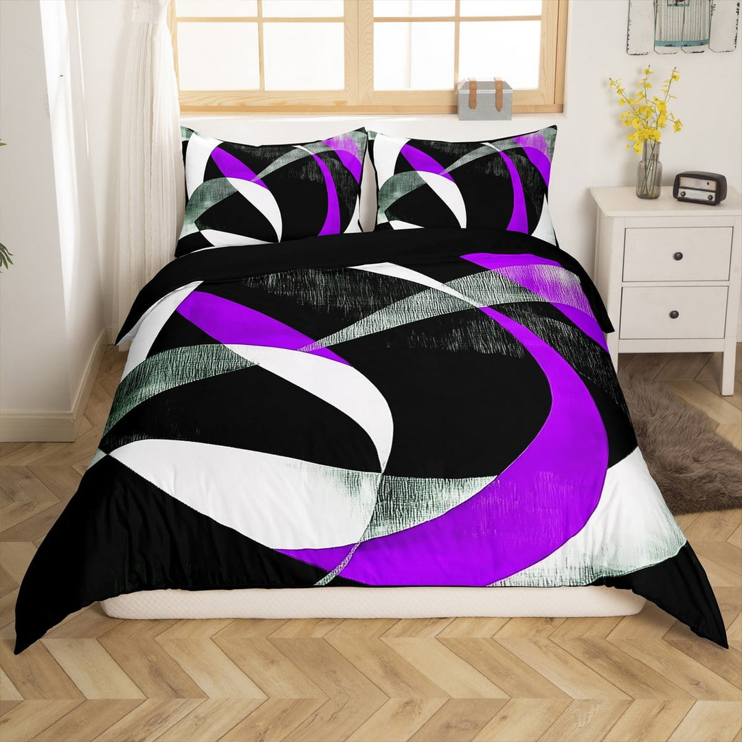 Manfei Geometric Spiral Stripes 2pcs Duvet Cover Twin for Kids Teens Female Men,Black Purple Bedding Sets Twin Size,Abstract Artwork Comforter Cover Breathable(No Comforter)