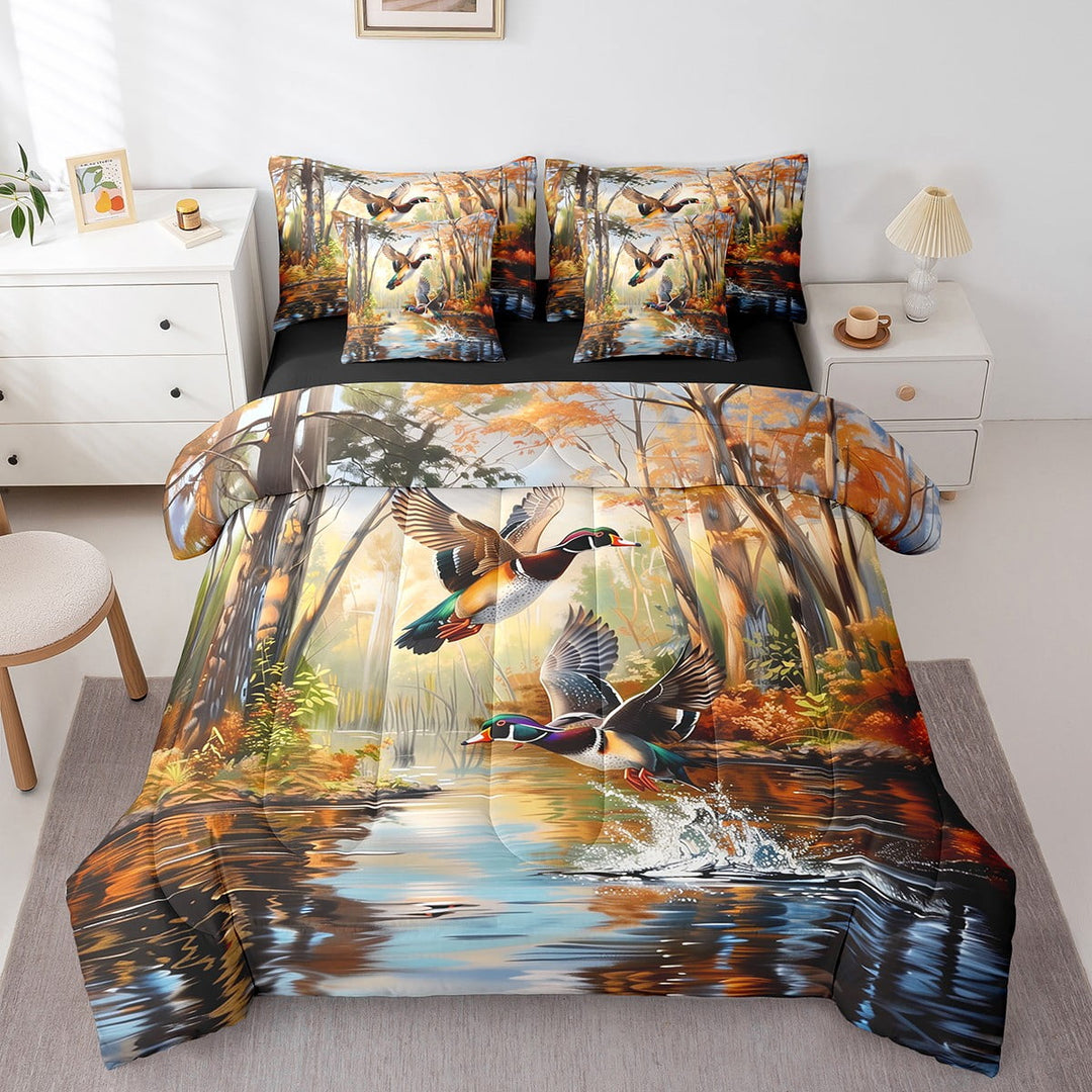 Erosebridal Mallard Duck Bedding Queen Size,Rustic Animal Bedding Sets Queen Size,Cabin Farmhouse Comforter Sets with Sheets,Breathable Hunting Room Decorative,Reversible,7 Pieces