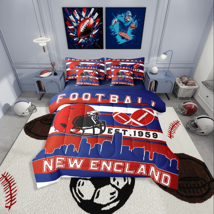 Erosebridal Teens New Encland Football Bedding Sets Twin Size,Sport Theme Comforter Sets with Sheets,Rugby Decor,Reversible,Breathable,7-Piece