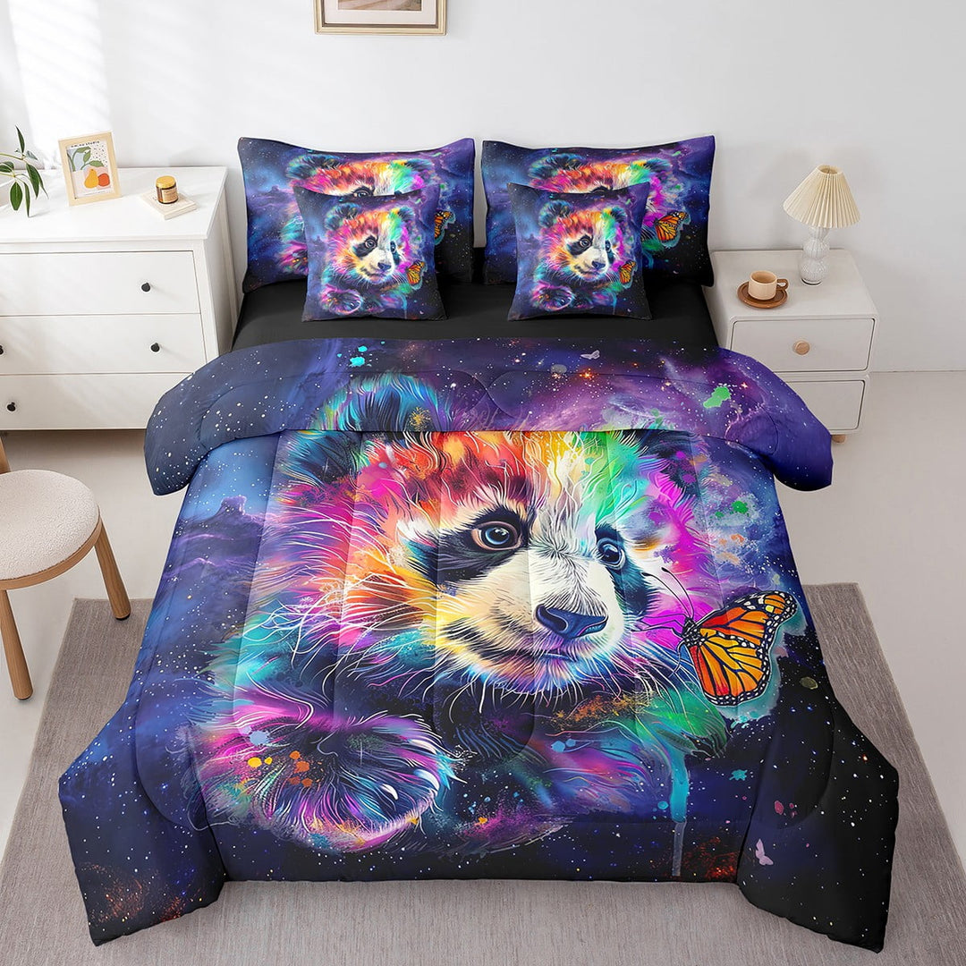 Panda Print Bedding Comforter Sets 7pcs Woodland Wildlife Bed in a Bag Cartoon Animal Twin Bedding Sets Mystic Galaxy Nebula Comforter Set Rainbow Butterfly Bear Bedding Sets