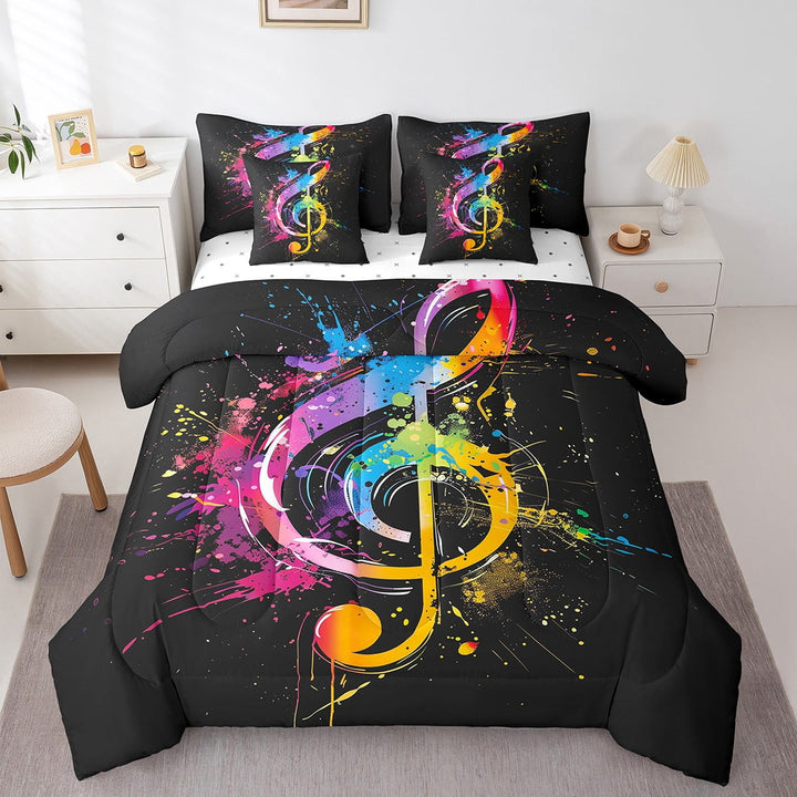 Erosebridal Musical Note Twin Comforter Set With Sheets 7 Piece Hip-Hop Hippie Music Bedding Set Watercolor Tie Dye Bed in A Bag Adults Microfiber Reversible Bed Set