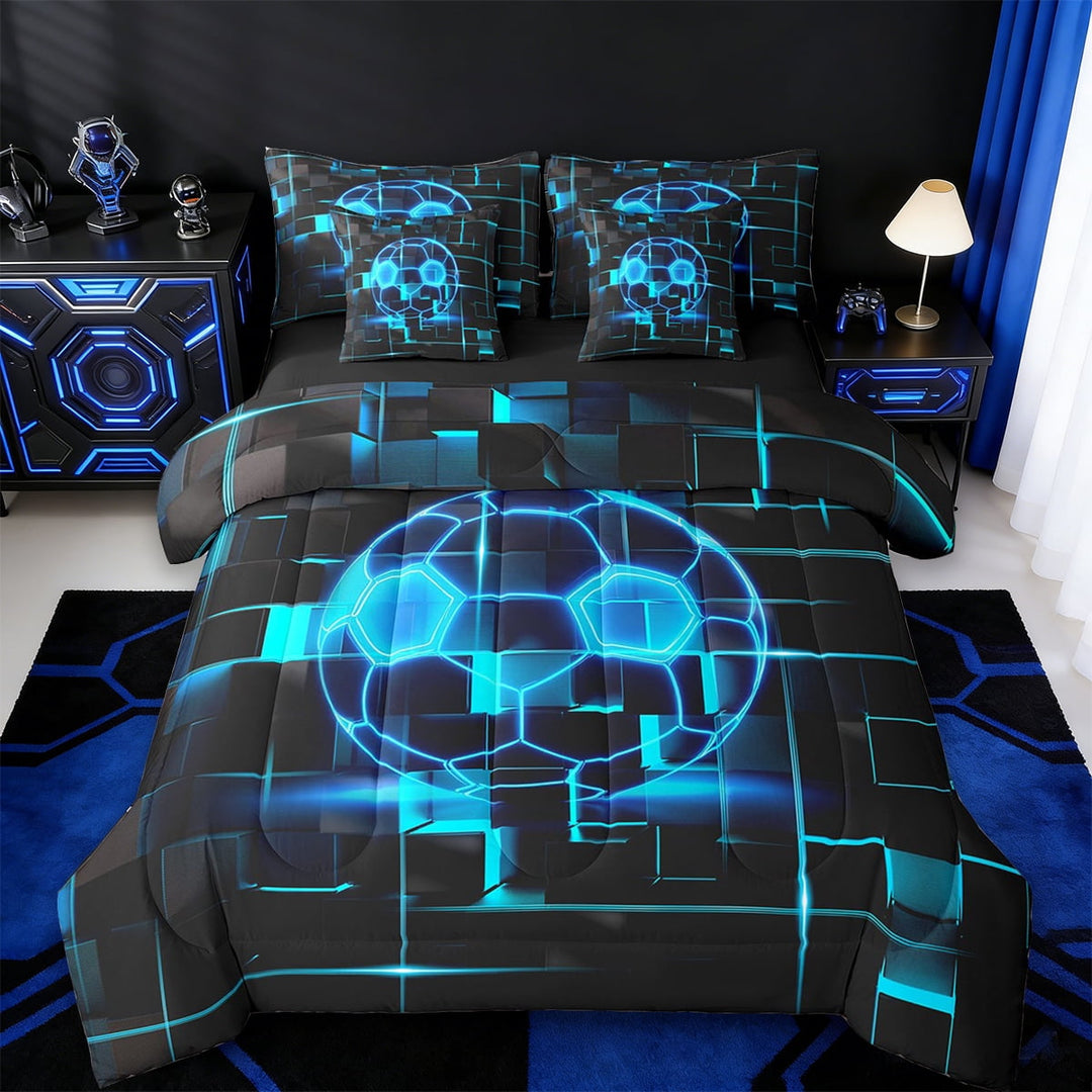 Erosebridal Geometric Geometry Checkered Bed in a Bag Twin Size,Football Game Bed Set,Black Blue Bedding Twin Size For Youth,Super Cozy Room Decoration Reversible,7 Pieces