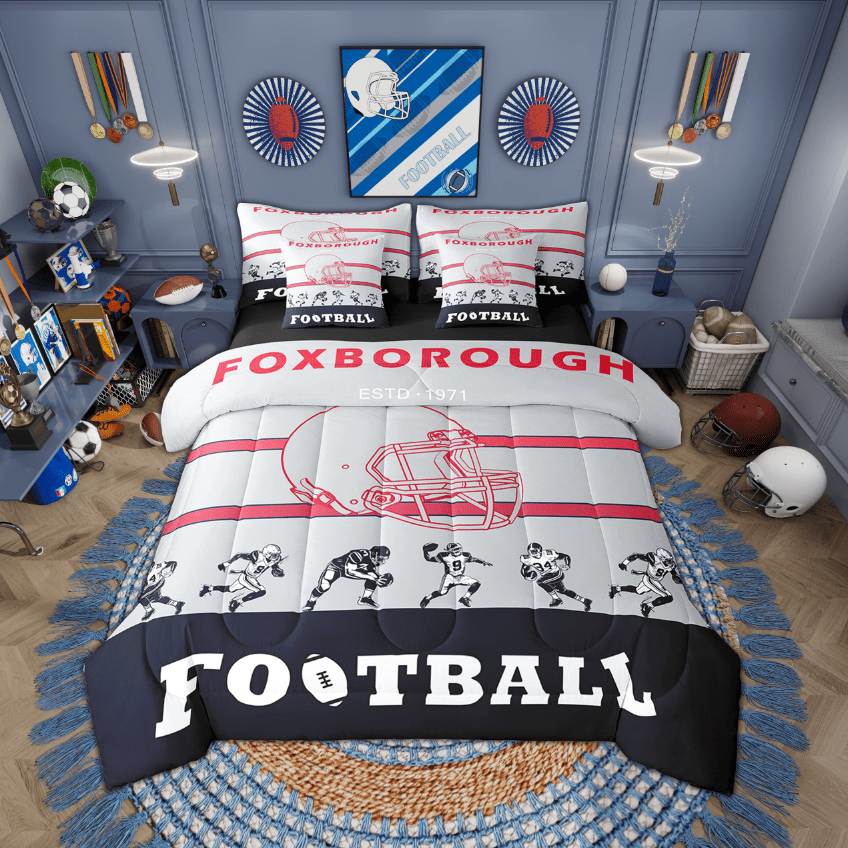 7 Piece Bed in a Bag Twin Size Comforter Set Football Bedding Set,American Football Reversible Design,Rugby Soft Microfiber Comforter with Sheet Set,All Season(Foxborough)