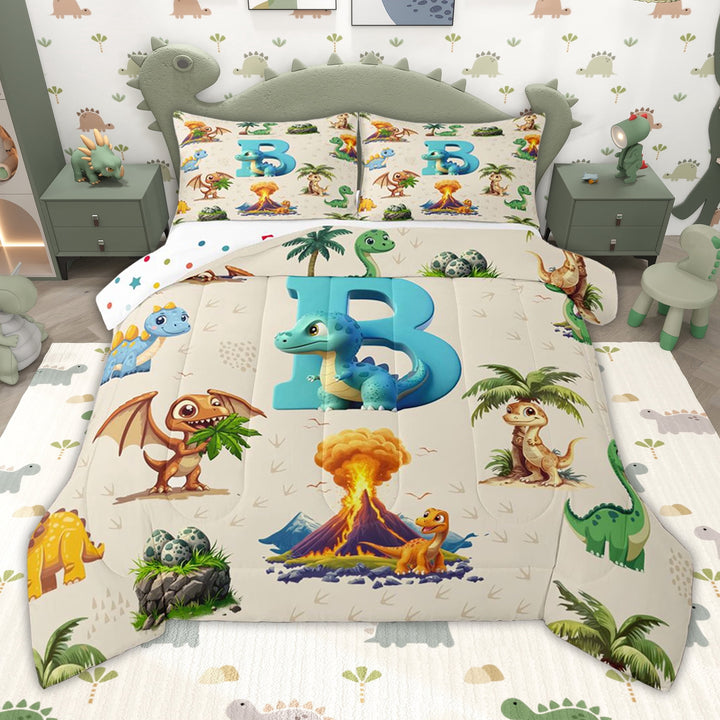 Erosebridal Jungle Dinosaur Twin Comforter Sets, Blue Initial B Letter Bedding Set for Kids Girls Boys, Polka Dots Reversible, 2pcs