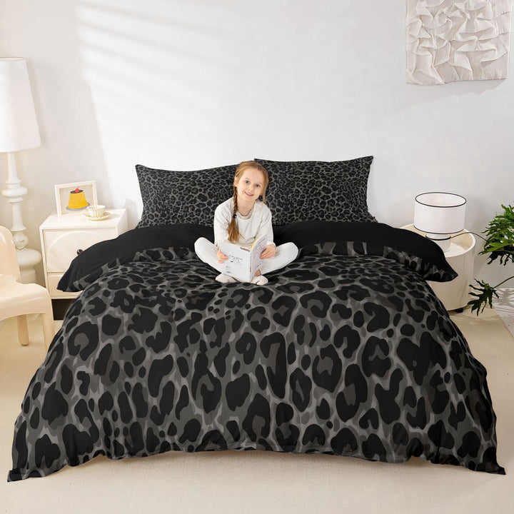 Erosebridal Modern Leopard Print Kids Duvet Cover Set, Farmhouse Camo Printed Bedding Full, Black Reverisble, 1 Duvet Cover and 2 Pillowcases (No Comforter)