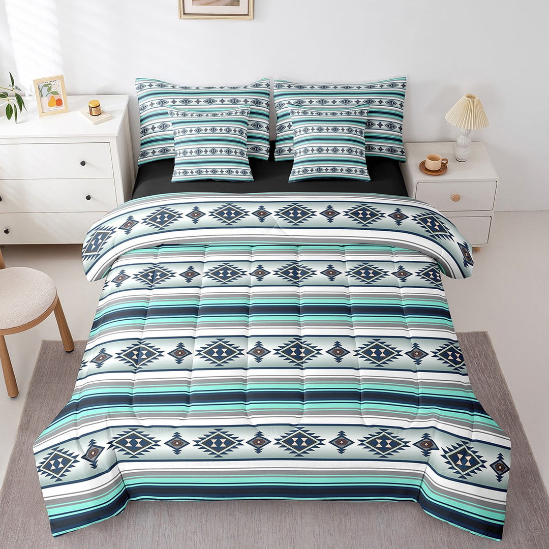 Western Aztec Twin Comforter Set 7 Piece Boho Striped Bedding Sets With Sheets Southwestern American Bed In A Bag Adults Tribal Mexican Style Bed Set
