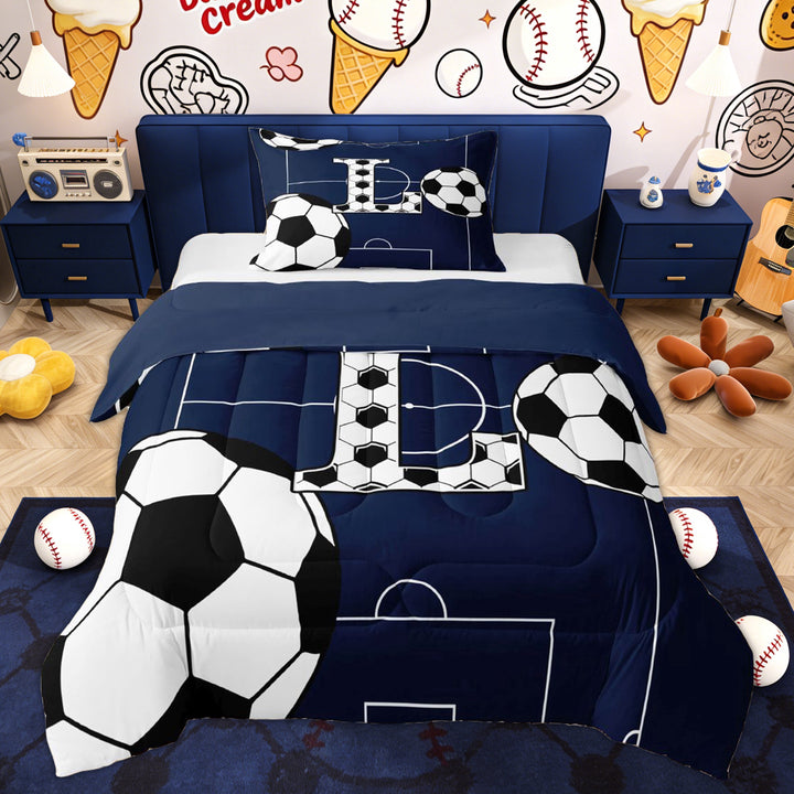 Erosebridal Kids Football Initial L Twin Comforter Sets, Eat Sleep Sports Bedding Set, 2-Piece