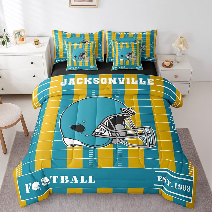 Erosebridal Sports Games Bed in a Bag Twin Size,American Football Bed Set,Jacksonville Bedding Twin Size For Boys Kids,Super Cozy Room Decoration Reversible,7 Pieces