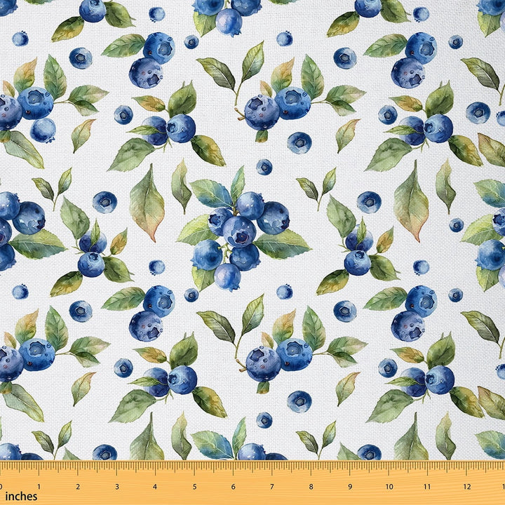 Manfei Cute Blueberry Sewing &amp; Crafting Fabric (1 Yard), Sweet Fruit Home Decor Fabric by the Yard, Green Leaves DIY Fabric