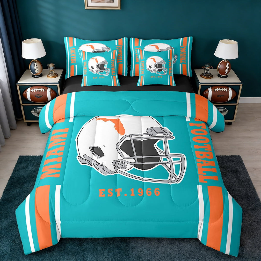 Erosebridal Rugby City Silhouette Bedding Sets Twin Size,Sports Theme Comforter Sets with Sheets,Miami Bed in a Bag Twin Size For Teens,Ultra Soft Bedroom Decor Reversible,7-Piece