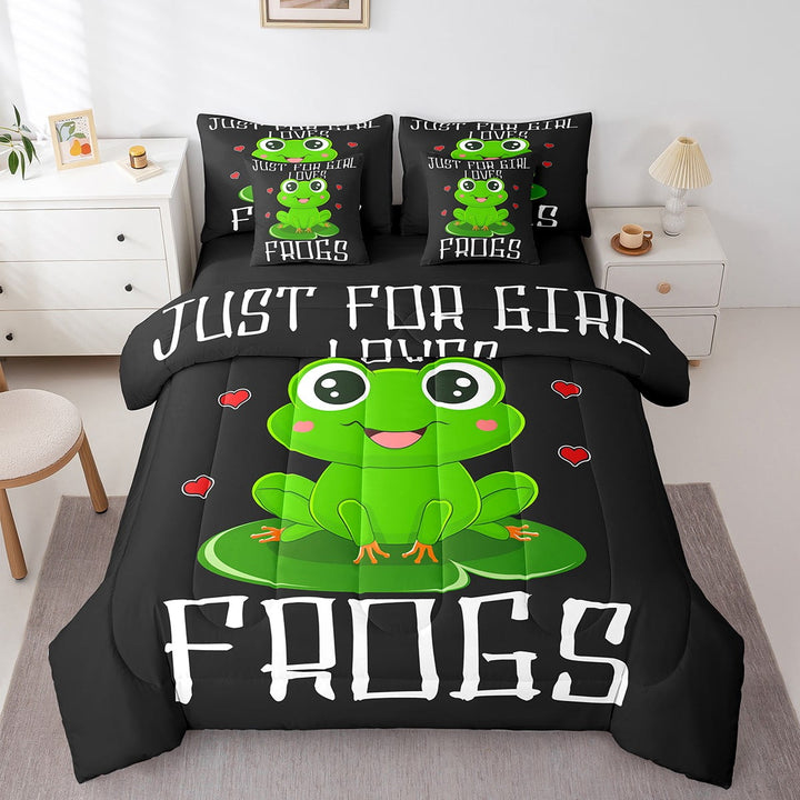Erosebridal Cartoon Green Frog Twin Comforter Set With Sheets Cute Tropical Animal Bed In A Bag 7 Piece,Love Frog Bedding Set Love Heart Wildlife Bedding Comforter Sets