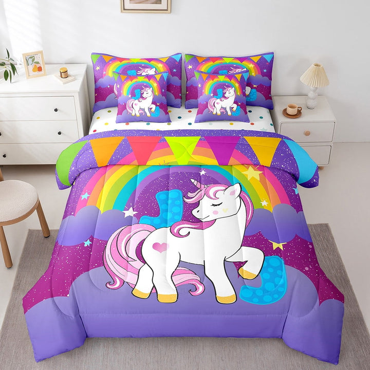 Erosebridal Monogrammed J Bedding Twin Size, Dreamy Unicorn Bed Set, Initial A to Z Letter Reversible Bed in a Bag Twin size, Breathable Room Decor, 7pcs