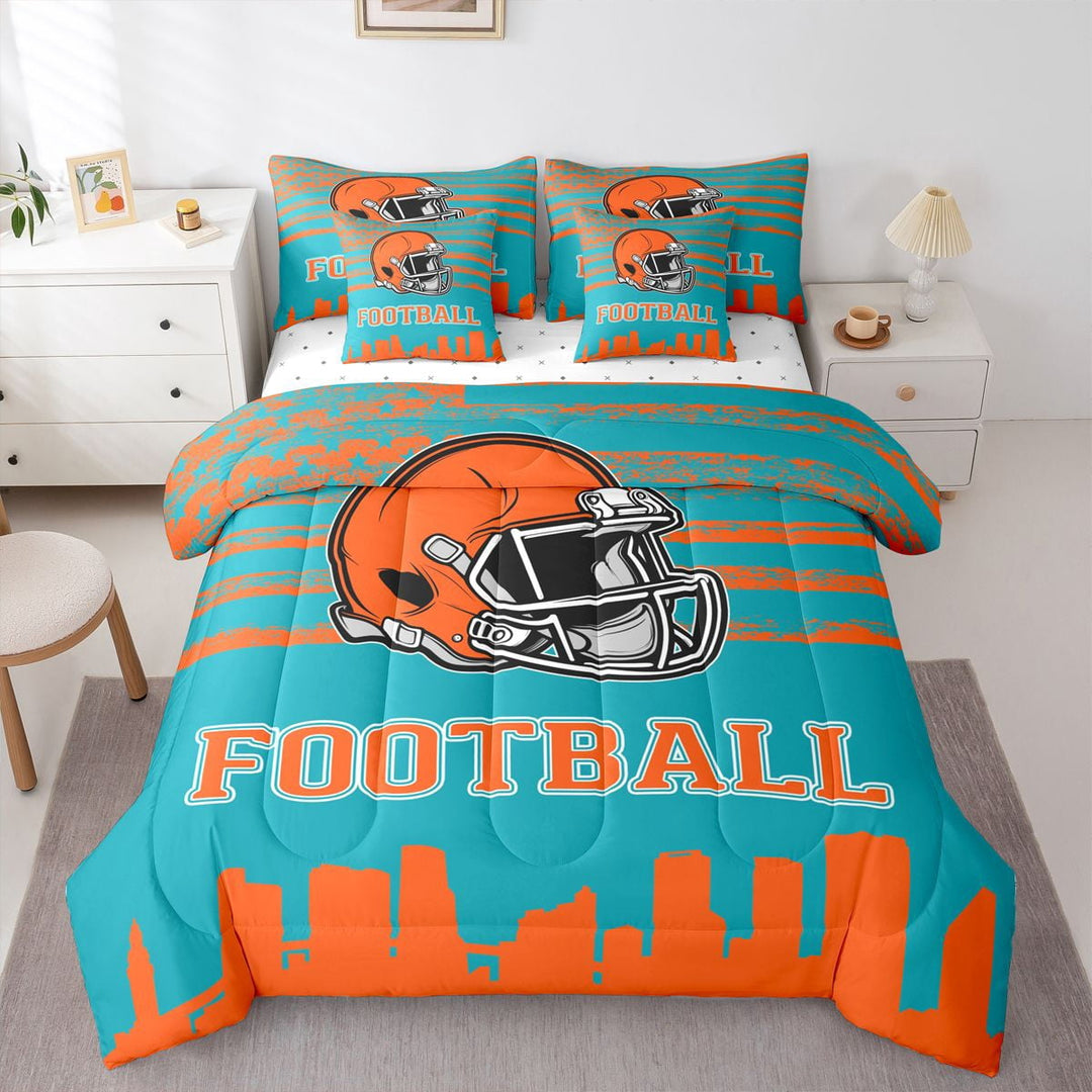 Erosebridal Miami City Silhouette Bed in a Bag Twin Size,Sports Theme Bed Set,American Football Bedding Twin Size For Teens,Ultra Soft Bedroom Decor,7 Pieces