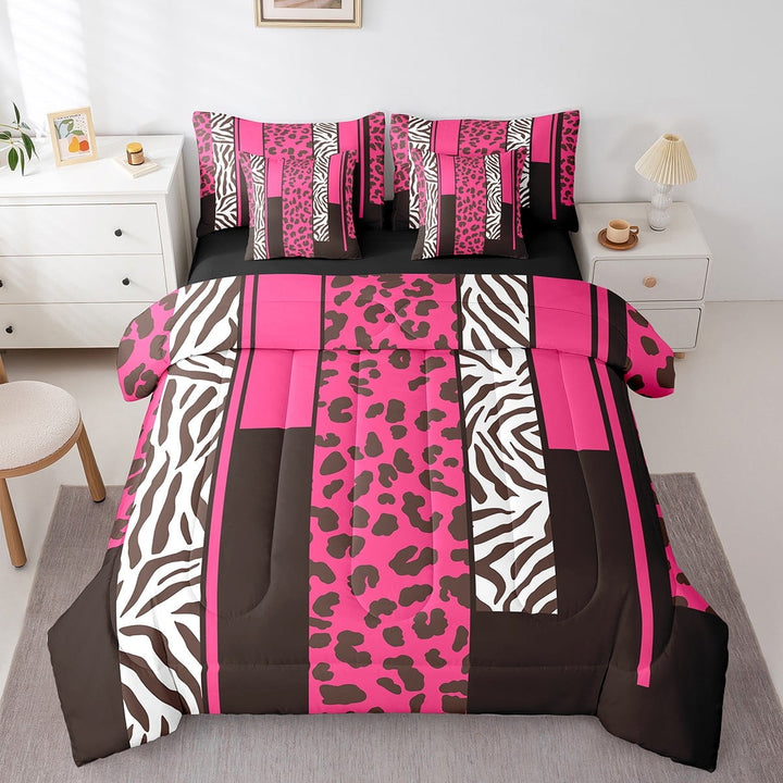 Erosebridal Zebra Leopard Print Bed in a Bag Full size, Rectangle Geometric Bed Set, Animal Decorative, 7pcs