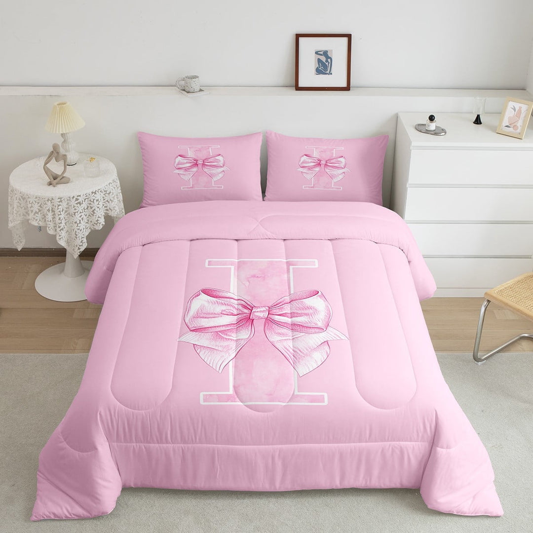Erosebridal Girly Pink Bow Comforter Sets Twin Size, Kawaii Letter I Comforters &amp; Duvets, Monogrammed Room Decor, Lightweight