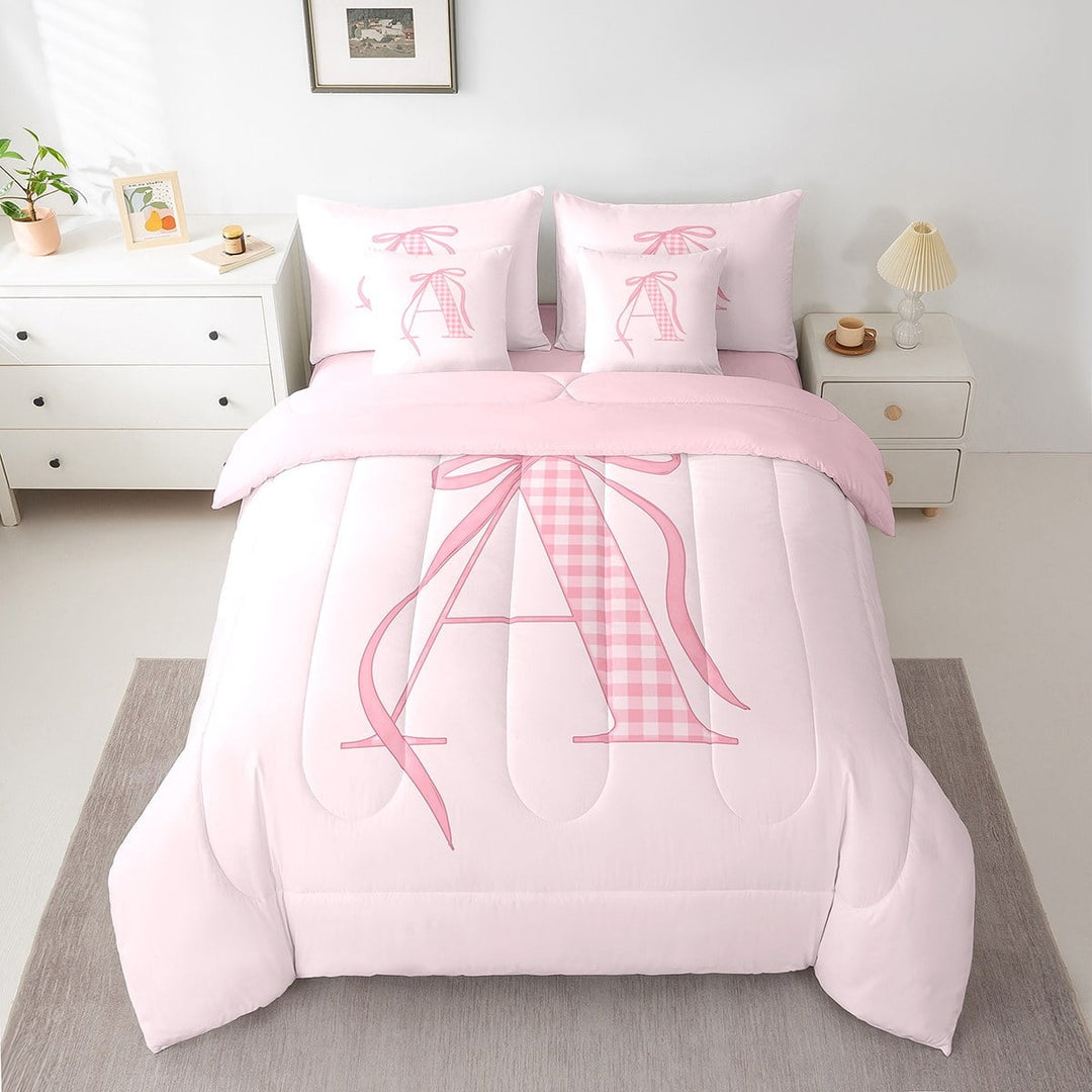 Erosebridal Bowknot Bedding Sets Twin Size for Teens, Initial A Letter Comforter Sets with Sheets, Monogrammed Decor, Reversible