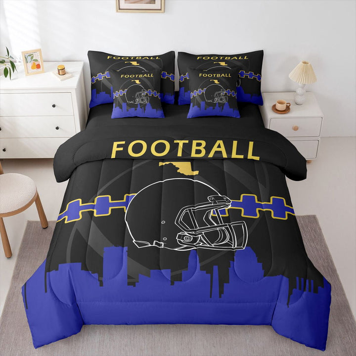 YST 7 Pcs Comforter Set King Size,Sports Bed in a Bag with Flat Sheet and Fitted Sheet for Kids and Adults,American Football Lovers Bedding Set with Pillowcase and Sham(Baltimore)