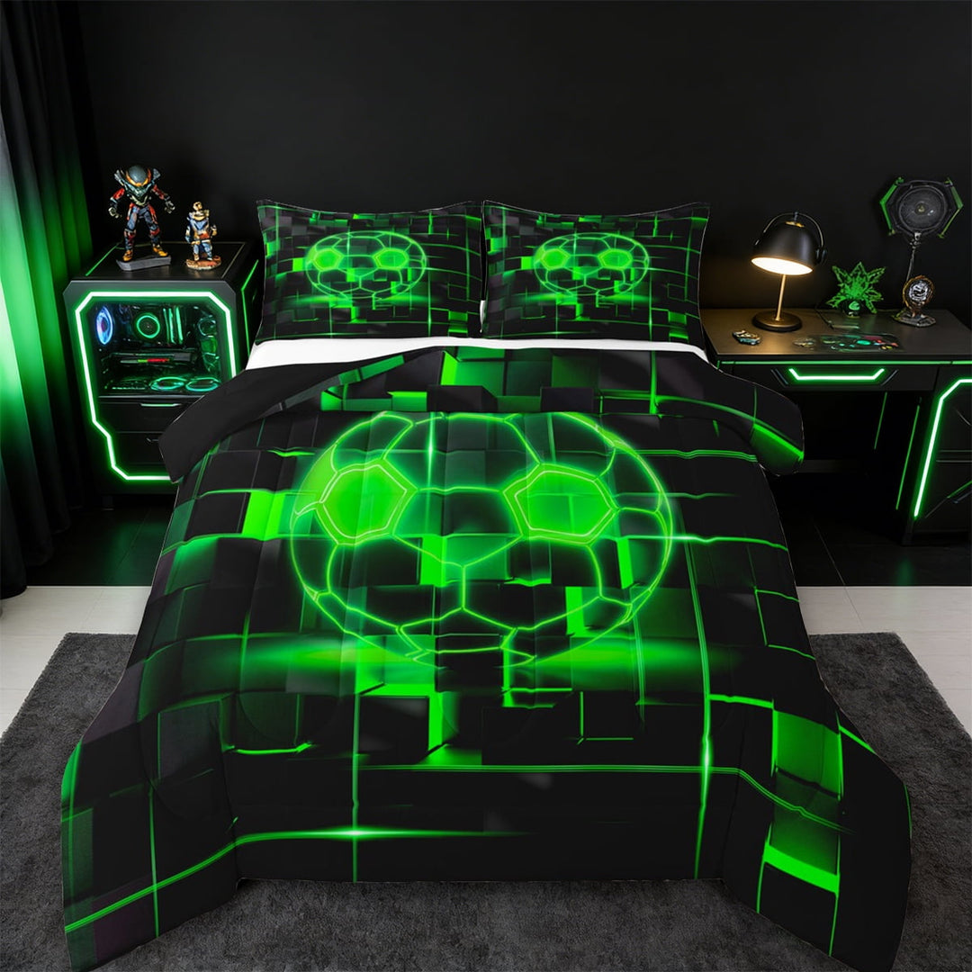Erosebridal Girls Football Comforter Sets Twin Size,Sports Game Comforters &amp; Duvets,Green Geometric Glowing Plaid Bedding Twin Comforter Set,Microfiber Bedroom Decor Reversible£¬2-Piece