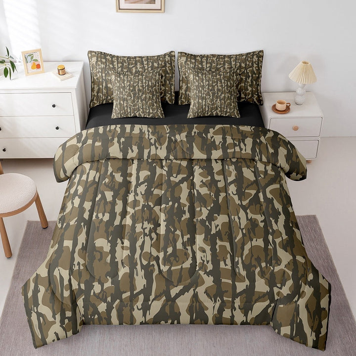 Erosebridal Abstract Stripes Bedding Sets Twin Size,Green Black Comforter Sets with Sheets,Camouflage Camo Bed in a Bag Twin size,Breathable Geometric Bedroom Decorative,Reversible,7-Piece