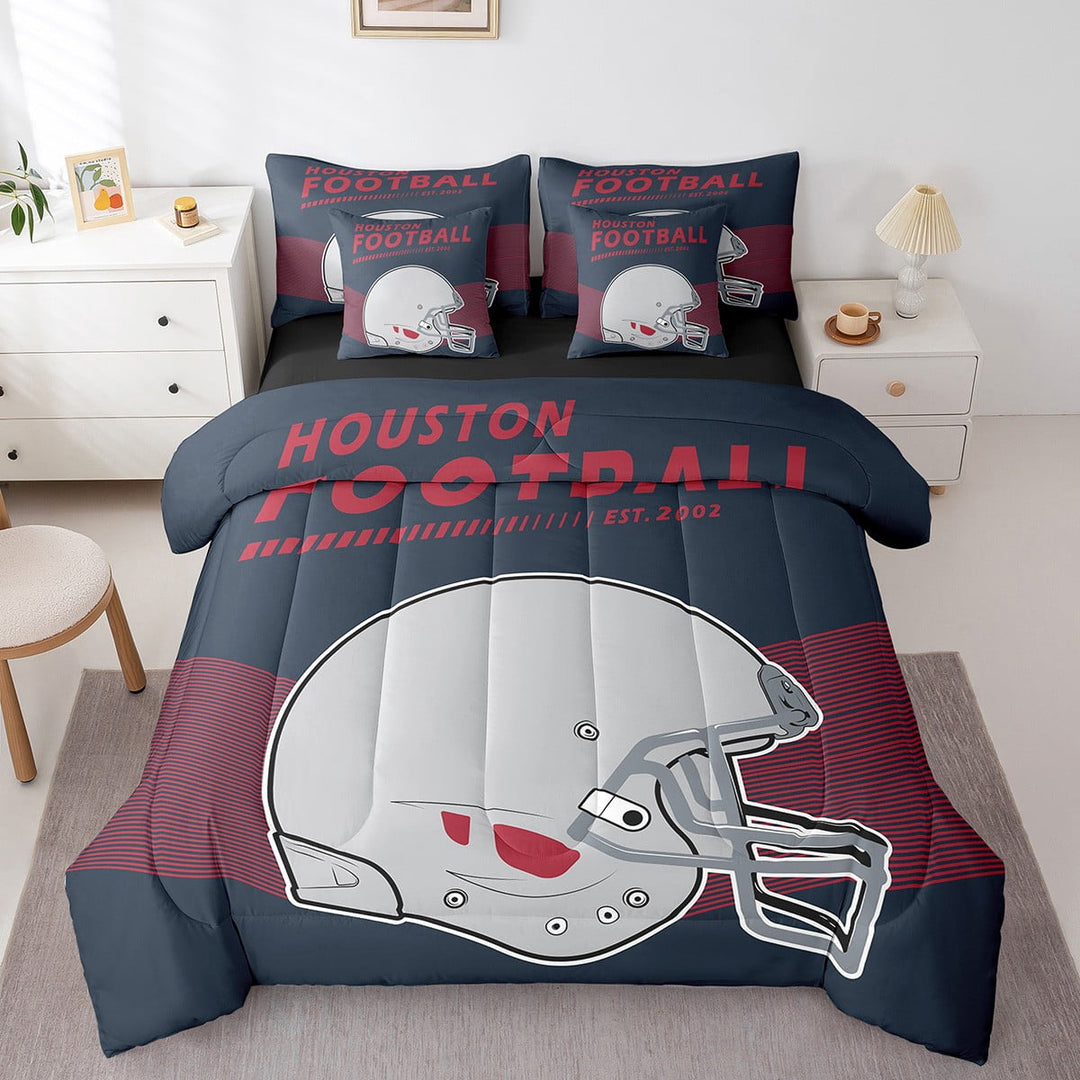 Erosebridal 7Pcs Twin Size American Football Comforter Set with Sheets 3D Sports Helmet Comforter Sets Bed in a Bag with Pillowcases 2 Throw Pillow Covers, Houston