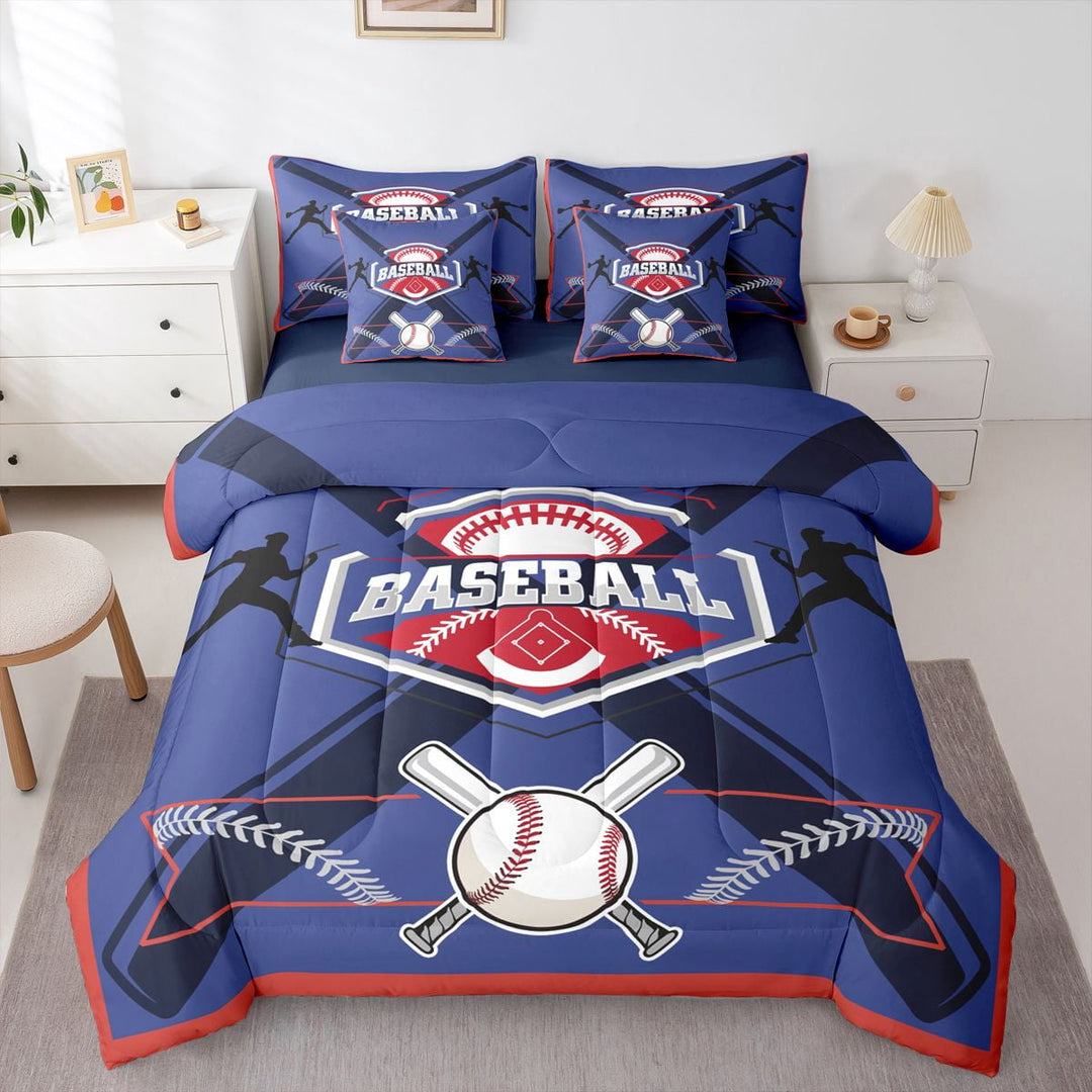 Erosebridal Twin Bed in a Bag Baseball Comforter Set with Sheets 7-Pieces All Season Baseball Player Bedding Sets with Comforter, Pillow Sham, Flat Sheet, Fitted Sheet and Pillowcase,Chicago
