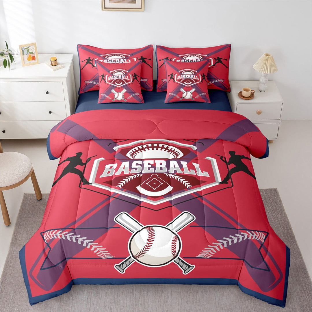 Baseball Comforter Set Twin Size 7 Piece Bed in A Bag Baseball Player Bedding Set Teens Super Soft All Season for Bedroom,Sports Reversible Bed Sets,Boston