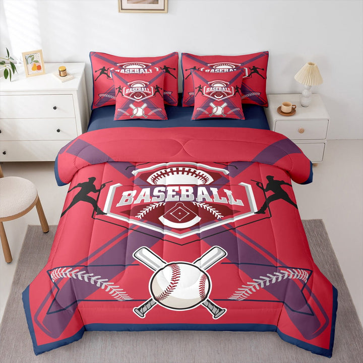 Baseball Comforter Set Twin Size 7 Piece Bed in A Bag Baseball Player Bedding Set Teens Super Soft All Season for Bedroom,Sports Reversible Bed Sets,Boston
