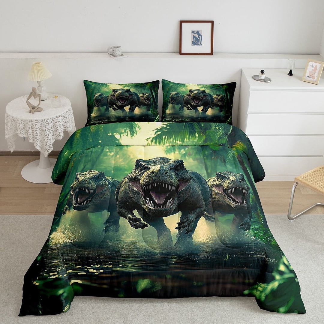 Erosebridal Dinosaur Print Comforter Sets Full Size, Woodland Animal Comforters &amp; Duvets, Wildlife Reversible Duvet Insert, Microfiber Room Decor, 3-Piece