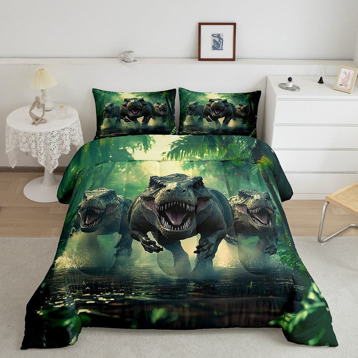 Erosebridal Dinosaur Print Comforter Sets Full Size, Woodland Animal Comforters &amp; Duvets, Wildlife Reversible Duvet Insert, Microfiber Room Decor, 3-Piece