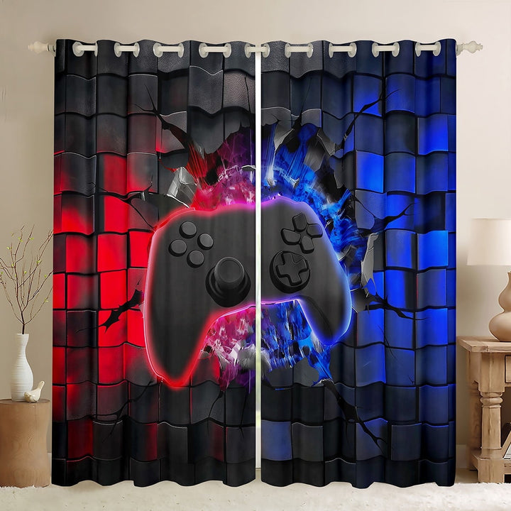 Erosebridal Black Gamepads Curtains and Drapes (38Wx54L),Video Game 30%-50% Blackout Curtains for Bedroom,Blue Red Curtains Pack of 2 (38Wx54L),Gamer Room Decor