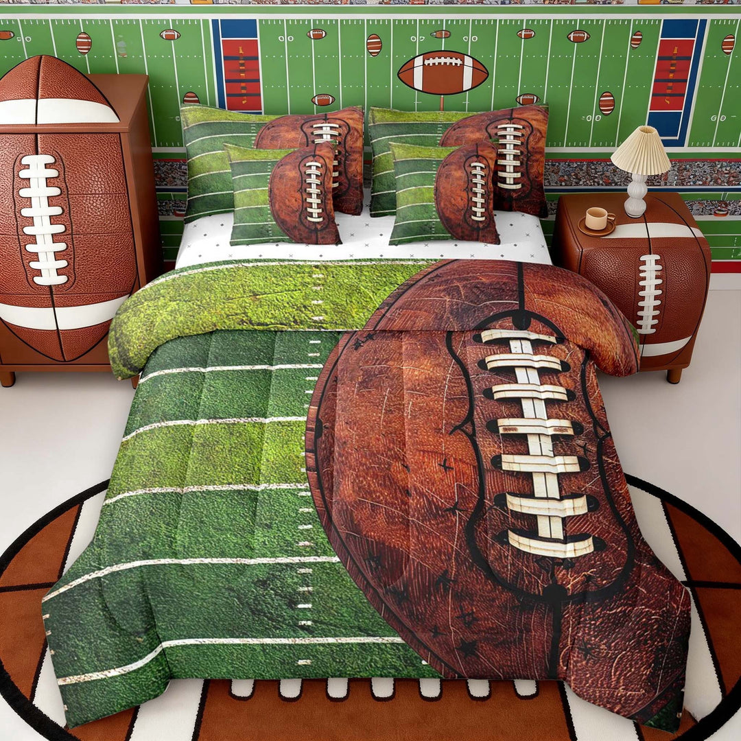 Erosebridal Wooden Football Field Twin Bedding Sets, Sport Bedding Comforter Set for Boys and Men, Reversible 7pcs