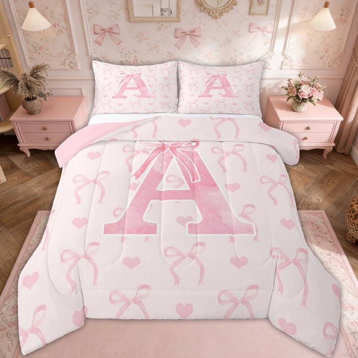 Erosebridal Initial A Letter Bedding Full Comforter Set, Cute Bowknot Down Comforter, Dreamy Princess Decor, Reversible 3pcs