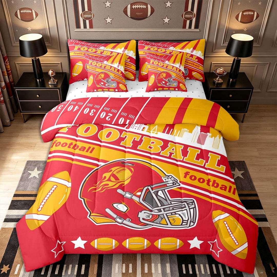 Erosebridal Kids Boys Football 7 Pieces Comforter Sets Twin Size,Sport Theme Bedding Set for All Season,Gifts for Football Fans,Football City Bed In A Bag with Comforter Sheets