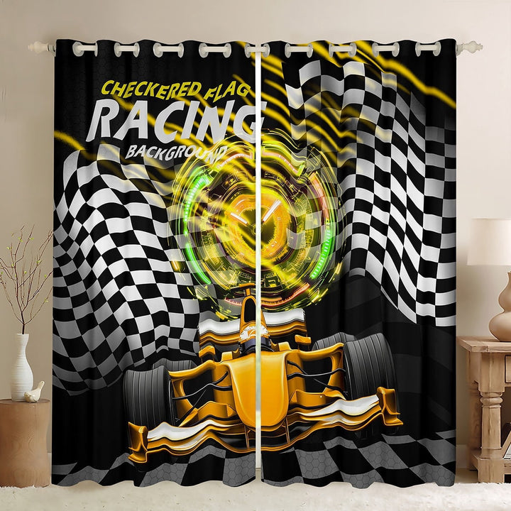 Erosebridal Sport Car Curtains Pack of 2 (42Wx63L),Buffalo Plaid Black Out Curtains,Extreme Sport Curtains for Living Room,Car Room Decorative