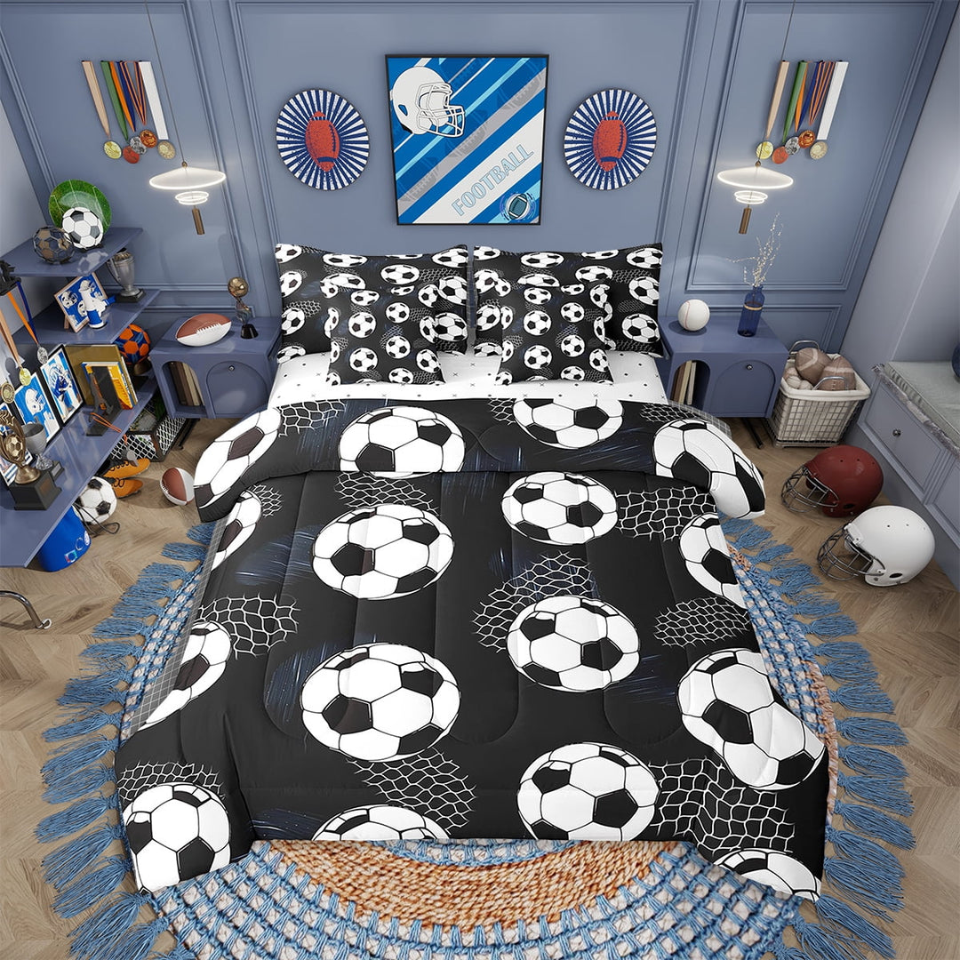 Erosebridal Football Comforter Set Twin Size 7 Pieces Soccer Soccer Ball Game Black Bedding Set Sports Theme Bed in a Bag with Comforter,Sheets