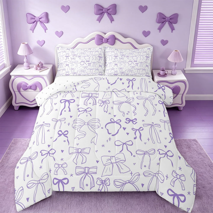 Manfei Ribbon Bow Bowtie Bedding Comforter Set,Stars Loves Print Twin Comforter Sets,Princess Bowknot Bedding Set For Child,Ultra Soft Home Decor Reversible,2 Pieces