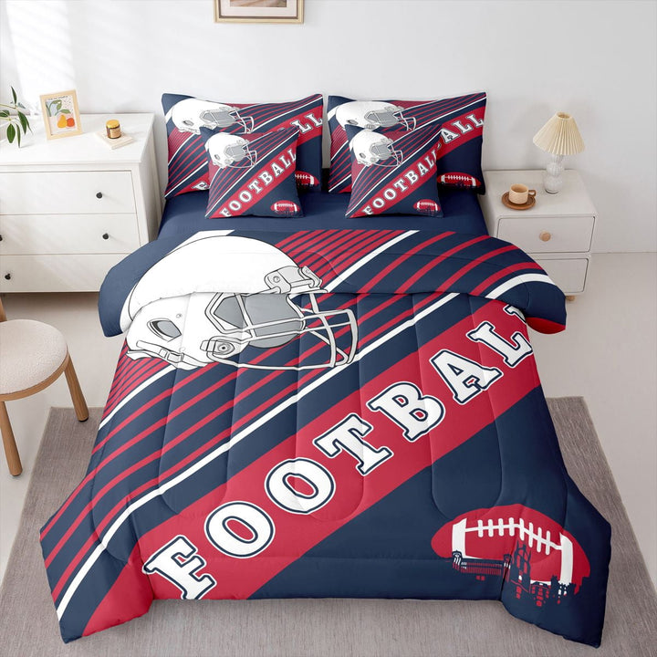 Sports Theme Comforter Sets Twin Size, American Football Bedding Bed In A Bag(Comforter+Fitted+Flat Sheet+2 Pillowcases+2 Throw Pillow Covers) 7 Pieces Sports Fans Bed Set, New England