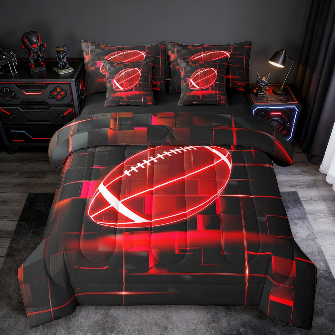 Erosebridal Red Rubgy Bed in a Bag Twin Size,Modern Geometric Grid Bed Set,Glowing Neon Light Bedding Twin Size For Teens,Breathable Room Decor Reversible,7 Pieces