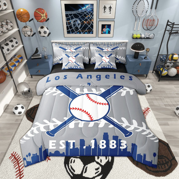 7 Pcs Comforter Set Twin Size,Baseball Bed in a Bag with Flat Sheet and Fitted Sheet and Adults,Baseball City Bedding Set with Pillowcase and Sham(Los Angeles 2)