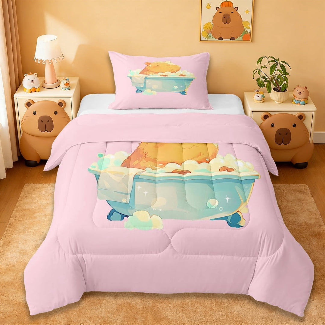 Erosebridal Rodent Animal Capybara Twin Comforter Sets,Cartoon Cute Animal Bedding Set For Girls Kids ,Reversible Pink 2 Pieces
