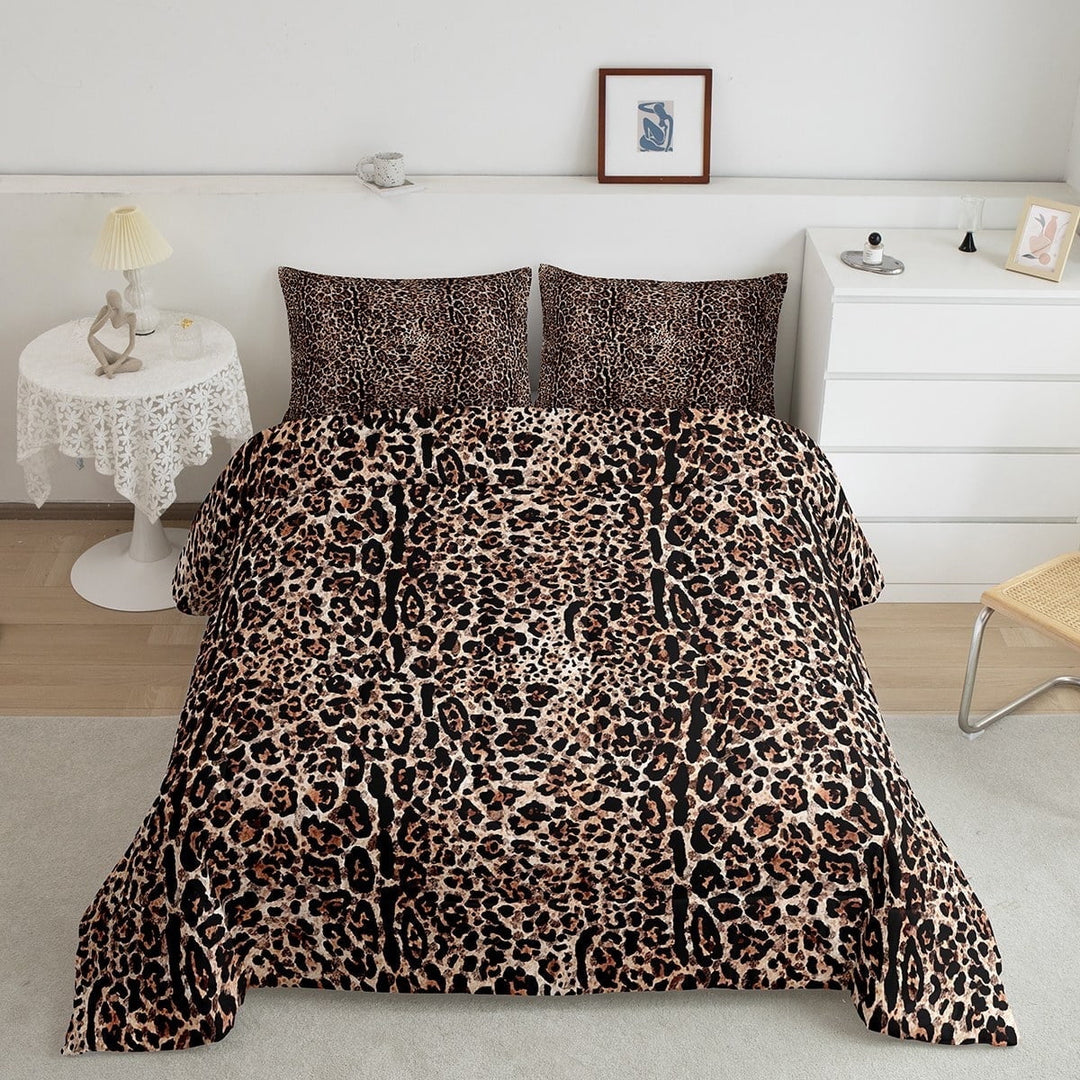 Erosebridal Cheetah Print Comforter Sets King Size, Brown Comforters &amp; Duvets, Leopard Animal Reversible Duvet Insert, Ultra Soft Bedroom Decorative, 3-Piece