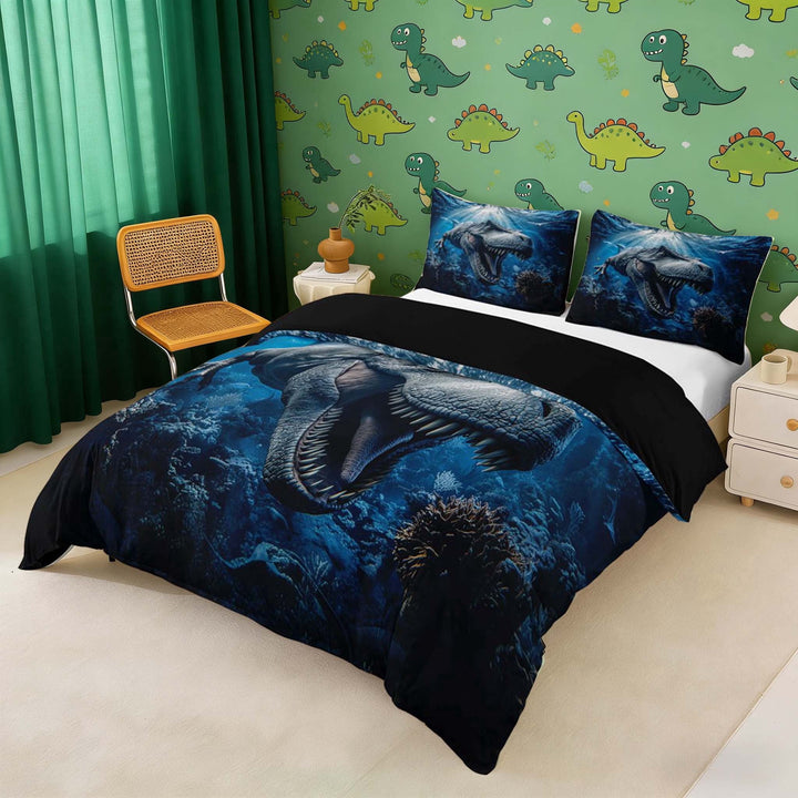 Erosebridal Tyrannosaurus Rex Queen Duvet Cover Set for Kids, Deep Ocean Bedding, Reversible 3pcs 1 Duvet Cover and 2 Pillowcases (No Comforter)