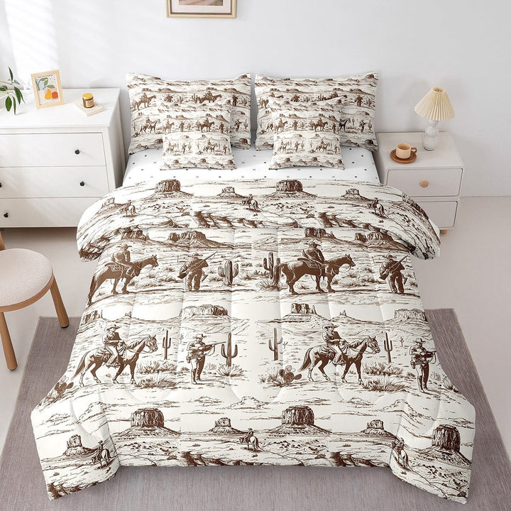 Erosebridal Western Cactus Bed in a Bag Twin size, Tribal Horse Bed Set, Rustic Farmhouse Bedding Twin Size, Super Cozy Bedroom Decor, 7-Piece