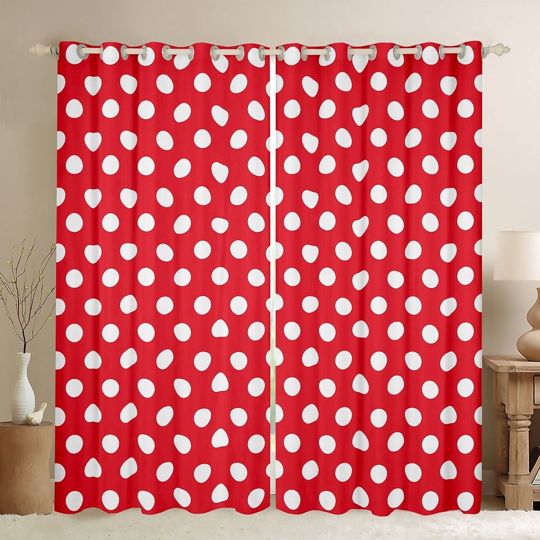 jejeloiu Modern Dot Blackout Curtains Set of 2 (52x84 Each),Abstract Geometric Geometric Window Curtains,Red White Curtains and Drapes,Breathable Bedroom Decor
