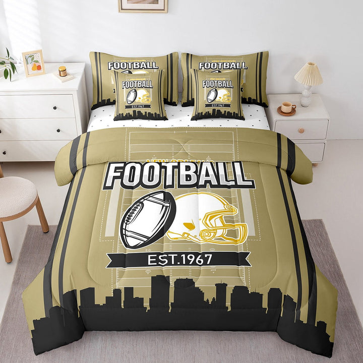 Erosebridal Sport Football Bedding Sets Twin Size,Stripes Comforter Sets with Sheets,Room Decorative,Reversible,Breathable,7-Piece